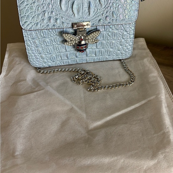 Movdari Holo Blue Crocodile Embossed Satchel Crossbody Handbag, Bee, Pearl, NWOT - Picture 10 of 11